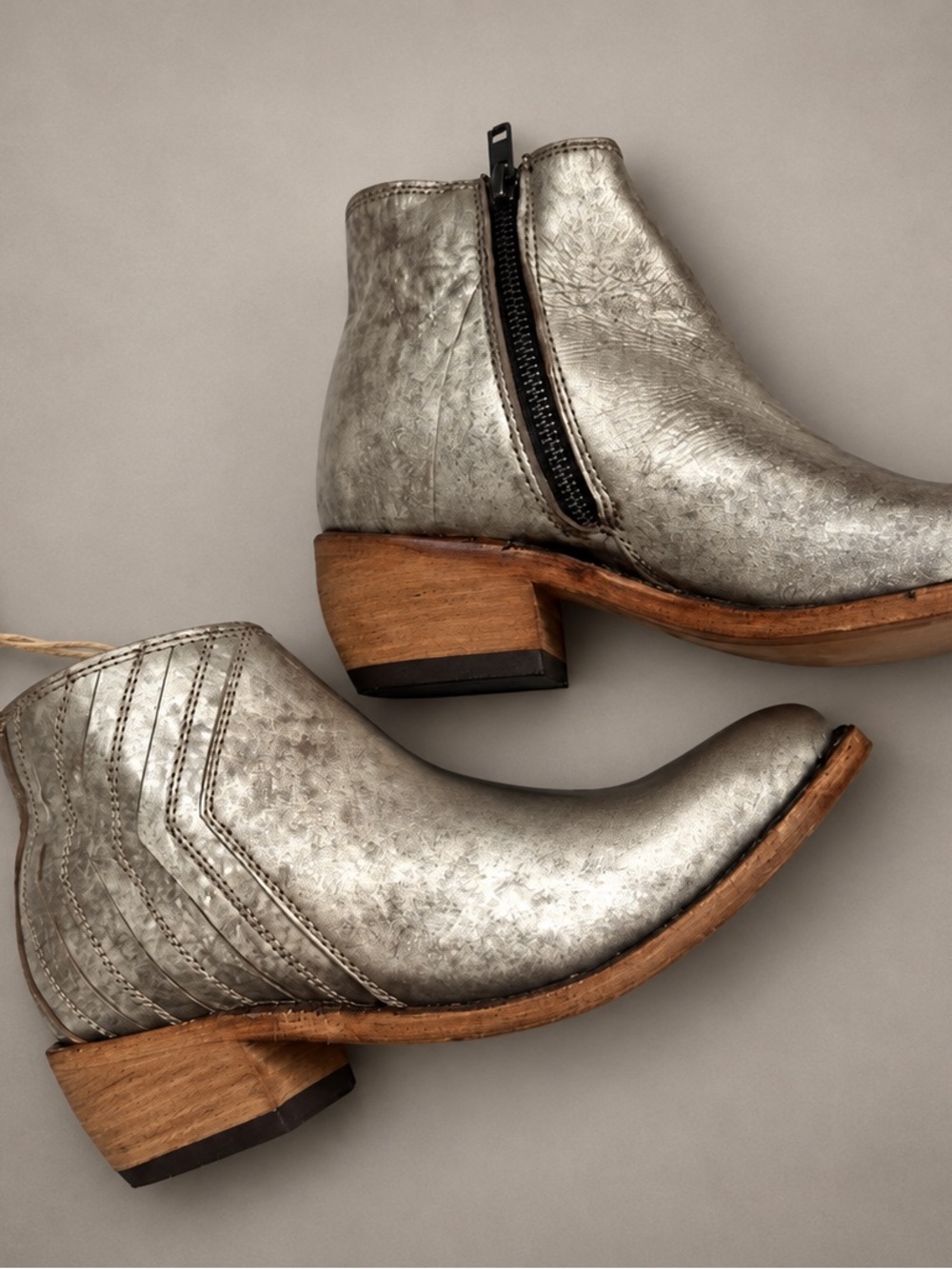 LIBERTY Black Ginger Buffed Metal Leather Western Ankle Booties NAT Box Dust Bag